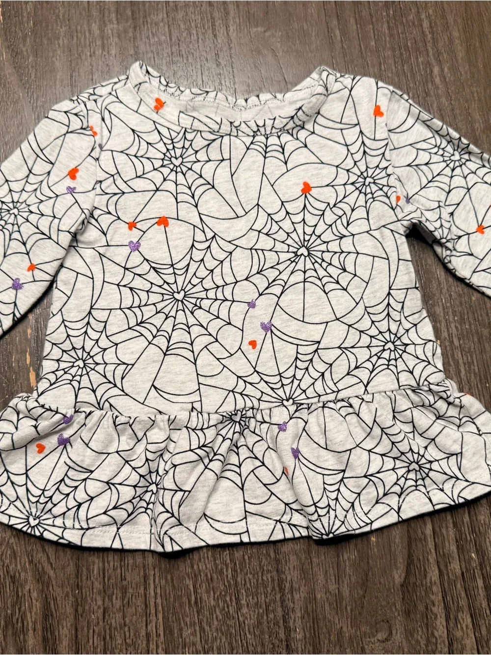 Halloween 🎃 Gray Spiderweb Kids Costume Top with Orange & Purple Heart Accents